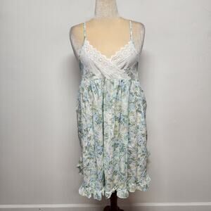 BG Street Womens Babydoll Nightgown Size L Floral Doily Ruffle Trim 100% Cotton